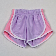 Load image into Gallery viewer, Girl&#39;s Athletic Shorts - Lavender &amp; White Seersucker w/Pink Sides

