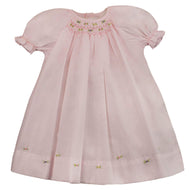 Light Pink Day Gown w/Smocked Flowers & Embroidered Hem