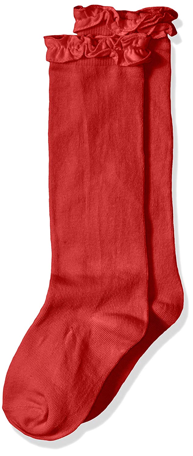 Ruffle Knee High Socks - Red
