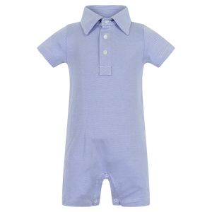 Boy's Polo Romper - Blue & White Stripe