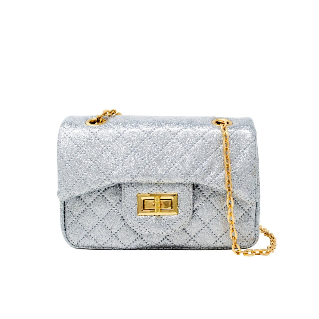 Classic Quilted Sparkle Mini Bag: Silver
