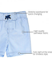 Load image into Gallery viewer, Boy&#39;s Swim Trunks - Blue Gingham
