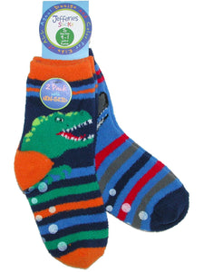 Fuzzy Non-Skid Slipper Socks - Shark/Dino