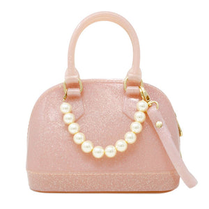 Jelly Bowling Crossbody Handbag with Pearls: Pink