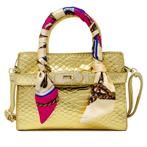 Crocodile Scarf Handbag: Gold