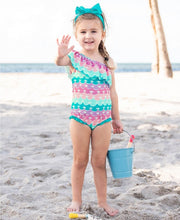 Load image into Gallery viewer, Girl&#39;s One Shoulder Ruffle Sleeve Swimsuit - Mermaid
